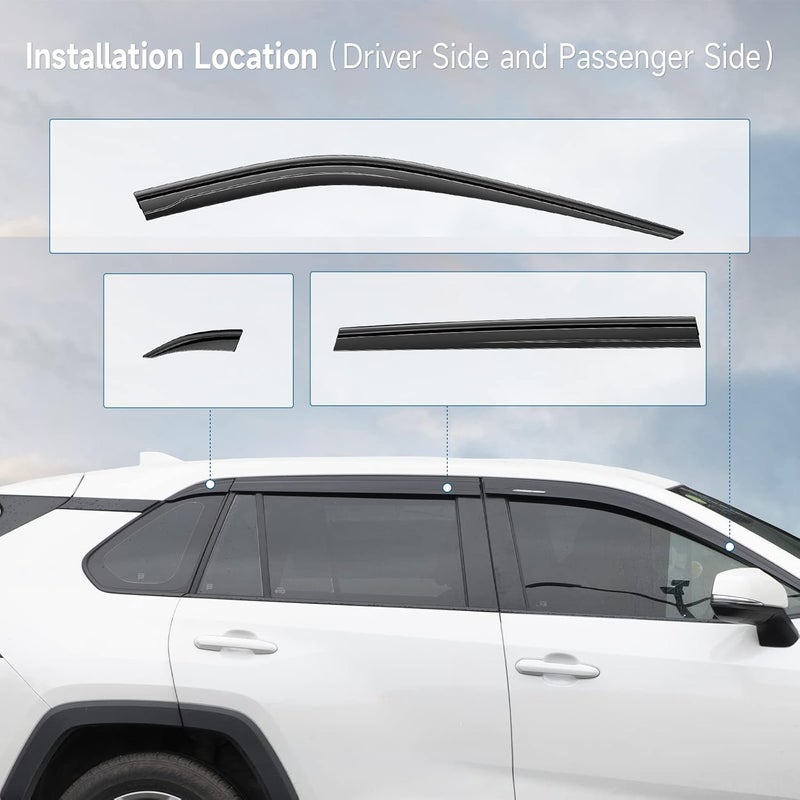 ACLONG Tape-On Rain Guards Fit for Toyota RAV4 2019 2020 2021 2022 2023 Tape-On Smoke Side Shatterproof Window Visor, Out-Channel Window Deflectors, 6-Pieces Set - Image 5